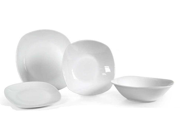 SERVIZIO DI PIATTI DA TAVOLA BIANCO 19 PEZZI CON INSALATIERA DESIGN QUADRATO