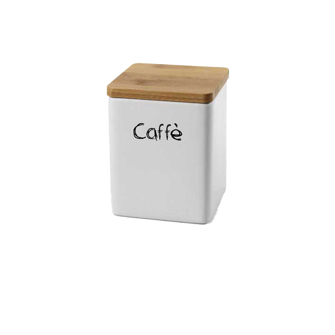 BARATTOLO QUADRATO CERAMICA CON TOP LEGNO 10X13 CM PER CAFFÈ