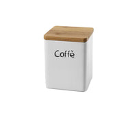 BARATTOLO QUADRATO CERAMICA CON TOP LEGNO 10X13 CM PER CAFFÈ