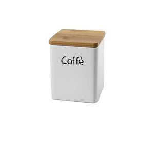 BARATTOLO QUADRATO CERAMICA CON TOP LEGNO 10X13 CM PER CAFFÈ