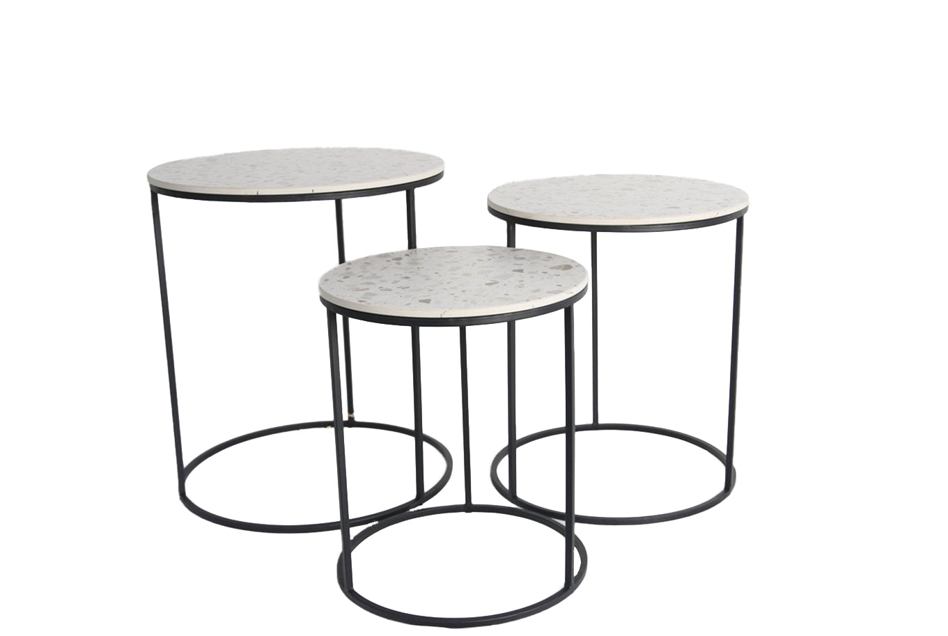 SET 3 TAVOLINI TONDI DA CAFFÈ 45X50/40X47H/35X40H CM CON TOP BIANCO