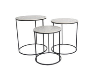 SET 3 TAVOLINI TONDI DA CAFFÈ 45X50/40X47H/35X40H CM CON TOP BIANCO