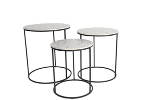 SET 3 TAVOLINI TONDI DA CAFFÈ 45X50/40X47H/35X40H CM CON TOP BIANCO