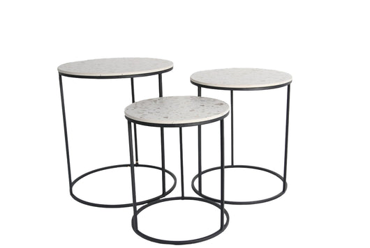 SET 3 TAVOLINI TONDI DA CAFFÈ 45X50/40X47H/35X40H CM CON TOP BIANCO
