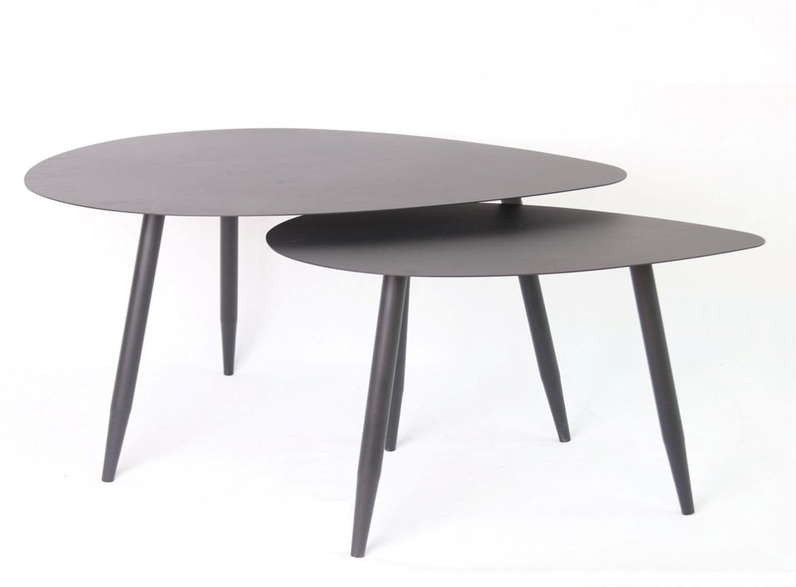 SET 2 TAVOLINI METALLO OVALI NERO ANTRACITRE DAL FINISH MATT 80X60X45 / 60X40X43