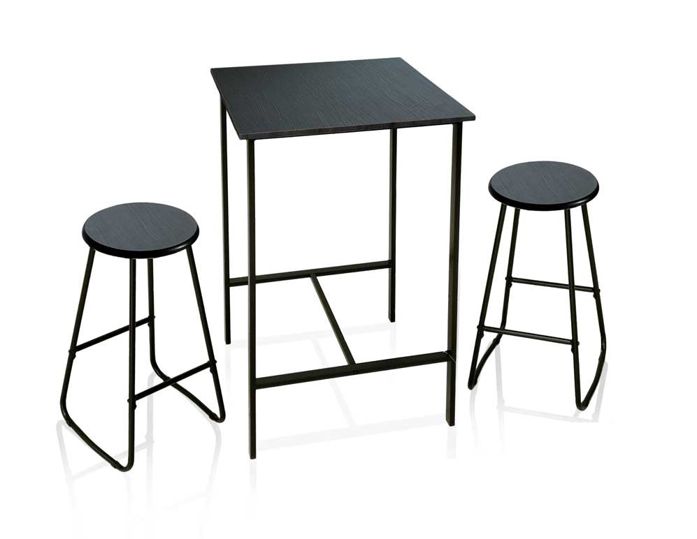 SET TAVOLO E 2 SGABELLI IN METALLO CON TOP E SEDUTE IN LEGNO NERO