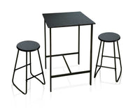 SET TAVOLO E 2 SGABELLI IN METALLO CON TOP E SEDUTE IN LEGNO NERO