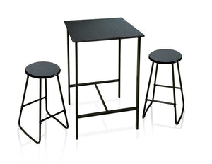 SET TAVOLO E 2 SGABELLI IN METALLO CON TOP E SEDUTE IN LEGNO NERO