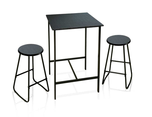 SET TAVOLO E 2 SGABELLI IN METALLO CON TOP E SEDUTE IN LEGNO NERO