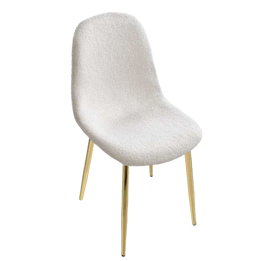 SEDIA IMBOTTITA TEDDY IN TESSUTO BIANCO CON GAMBE ORO 44X48X88 CM