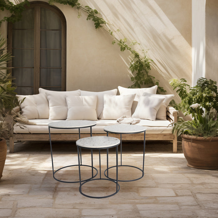 SET 3 TAVOLINI TONDI DA CAFFÈ 45X50/40X47H/35X40H CM CON TOP BIANCO