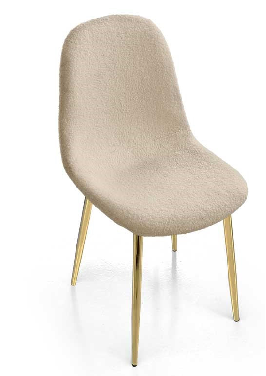 SEDIA IMBOTTITA TEDDY IN TESSUTO BEIGE CON GAMBE ORO 44X48X88 CM