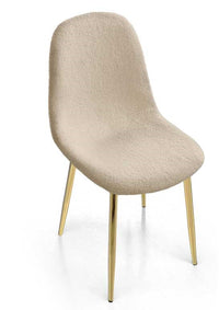 SEDIA IMBOTTITA TEDDY IN TESSUTO BEIGE CON GAMBE ORO 44X48X88 CM