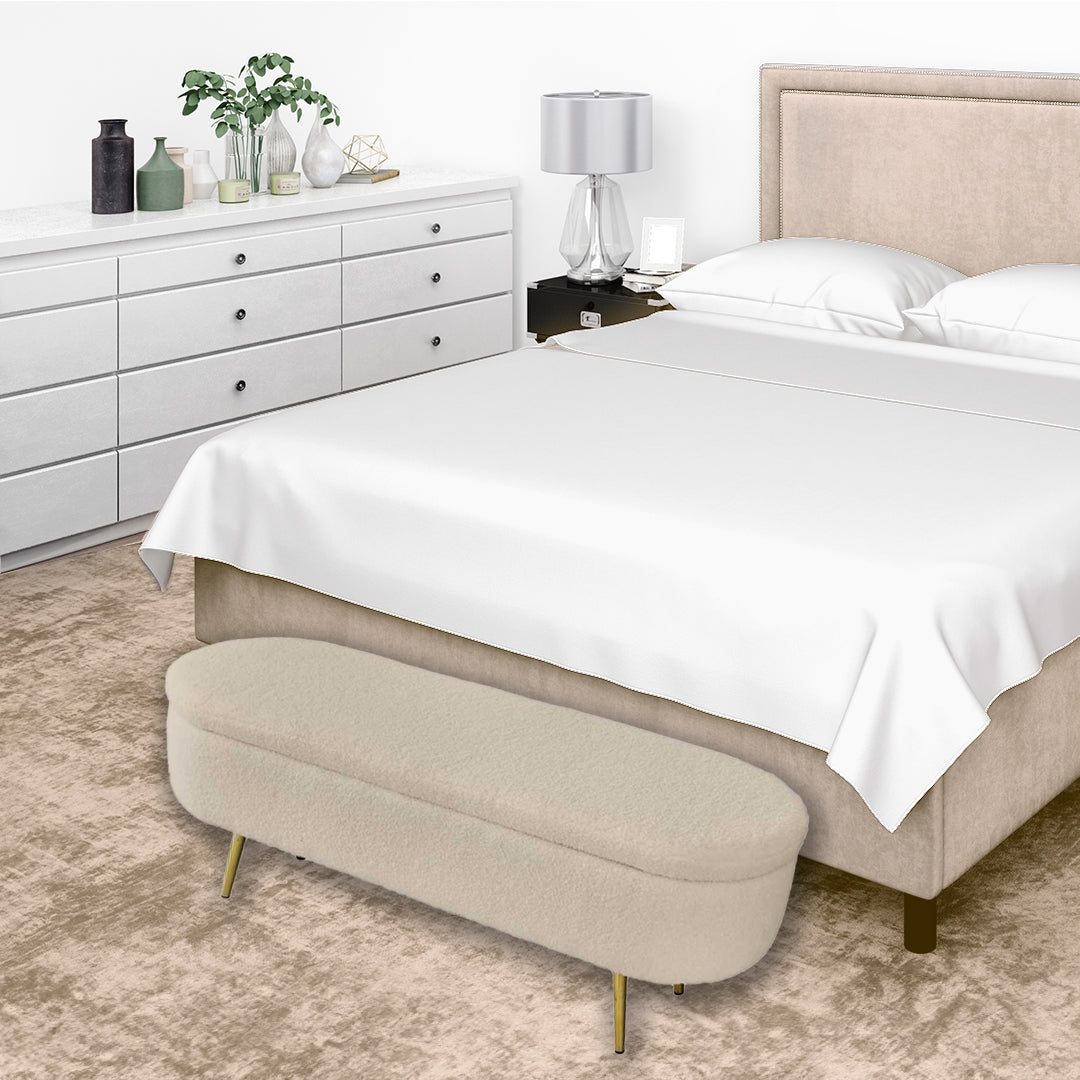 PANCA CONTENITORE TEDDY 122X41X47CM IN TESSUTO BEIGE