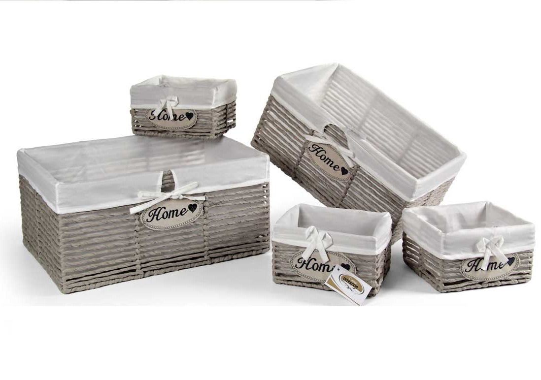 SET 5 CESTE IN TESUTO 44/39/22 CM DI COLORE GRIGIO