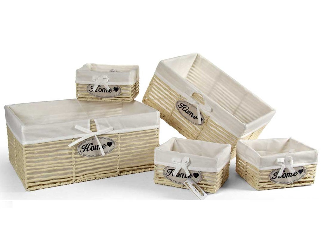 SET 5 CESTE IN TESUTO 44/39/22 CM DI COLORE BEIGE