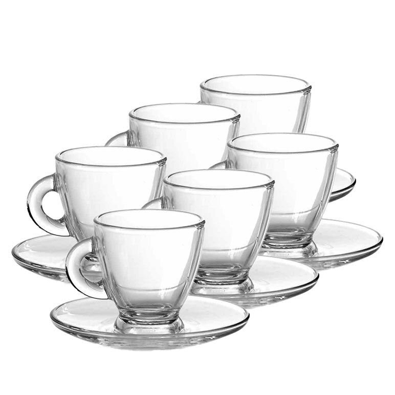 SET DI 6 TAZZINE DA CAFFÈ CON PIATTINO DA 95CC IN VETRO TRASPARENTE