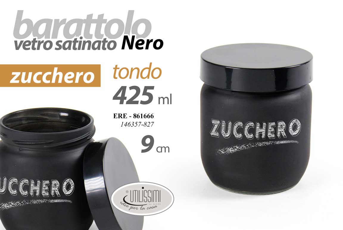 BARATTOLO IN VETRO SATINATO TONDO DA 425ML PER ZUCCHERO COLORE NERO