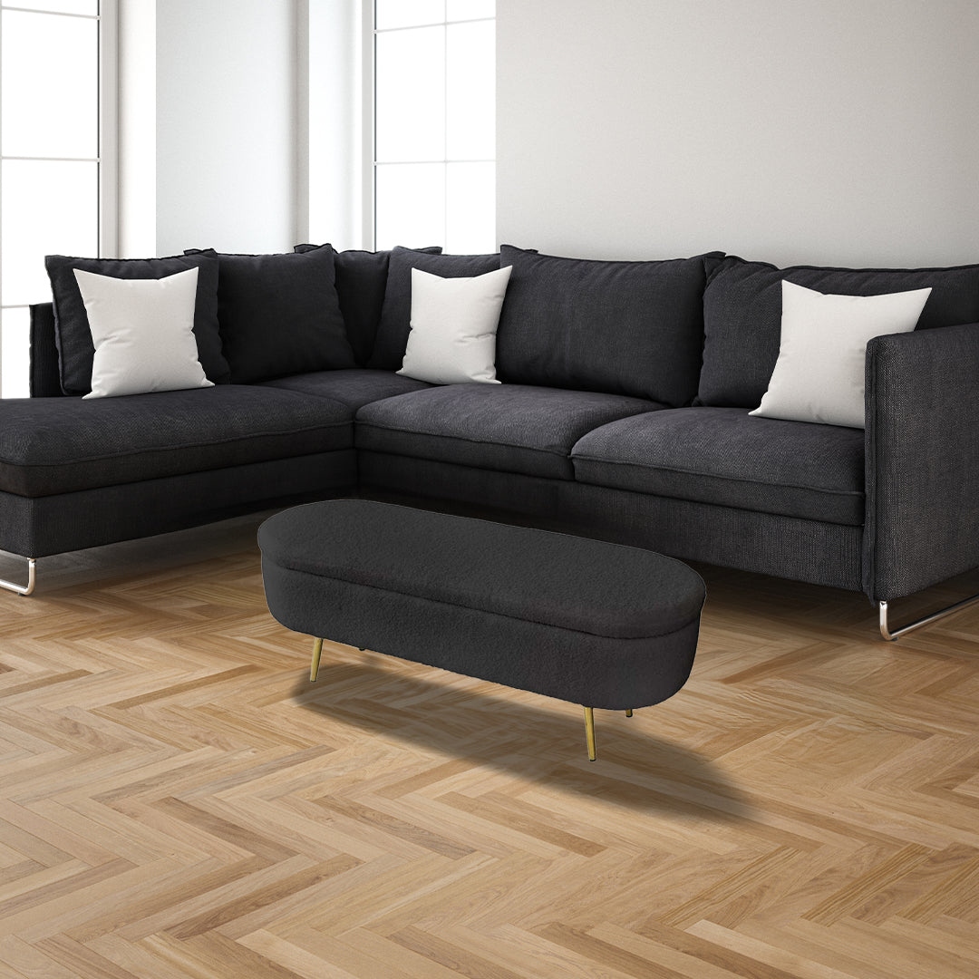 PANCA CONTENITORE TEDDY 122X41X47CM IN TESSUTO NERO