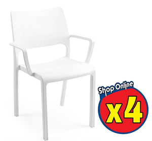 SET 4 SEDIE TRAMONTANA BIANCHE IMPILABILI POLIPROPILENE PER ESTERNO E INTERNO