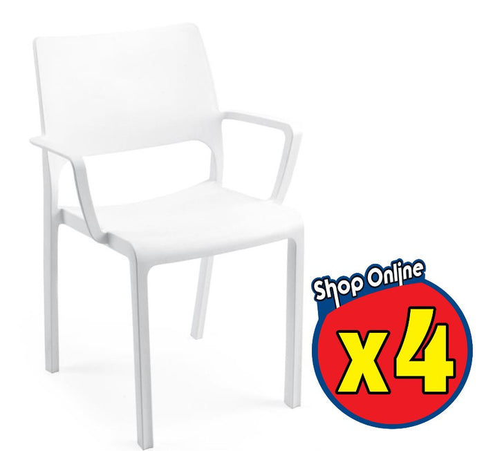 SET 4 SEDIE TRAMONTANA BIANCHE IMPILABILI POLIPROPILENE PER ESTERNO E INTERNO
