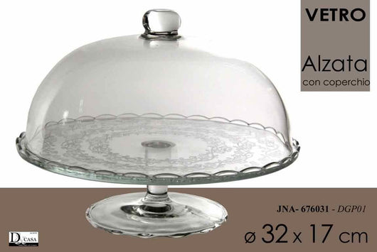 MAURY'S ALZATA PORTATORTA H 17 X 28 CM PORTA DOLCI IN VETRO TRASPARENTE