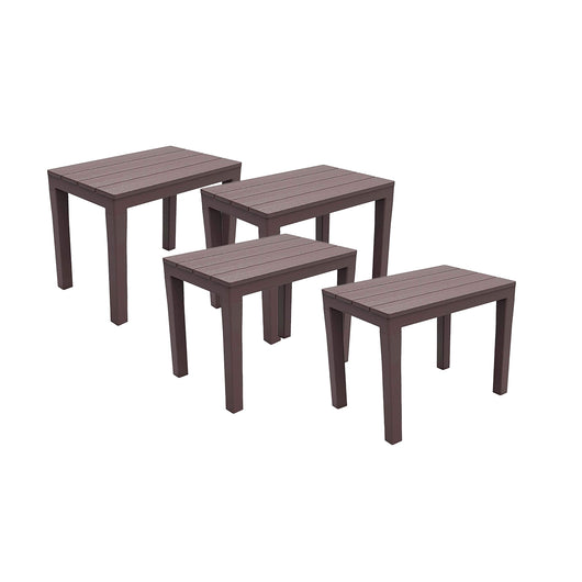 SET 4 PZ PANCHINA/TAVOLO DOPPIAFUNZIONE TIMOR IN POLIPROPILENE DA ESTERNO MOKA 60 X 38 X 45 CM