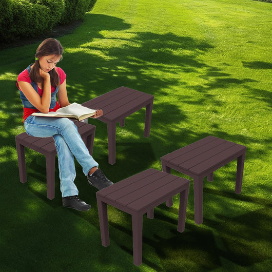 SET 4 PZ PANCHINA/TAVOLO DOPPIAFUNZIONE TIMOR IN POLIPROPILENE DA ESTERNO MOKA 60 X 38 X 45 CM