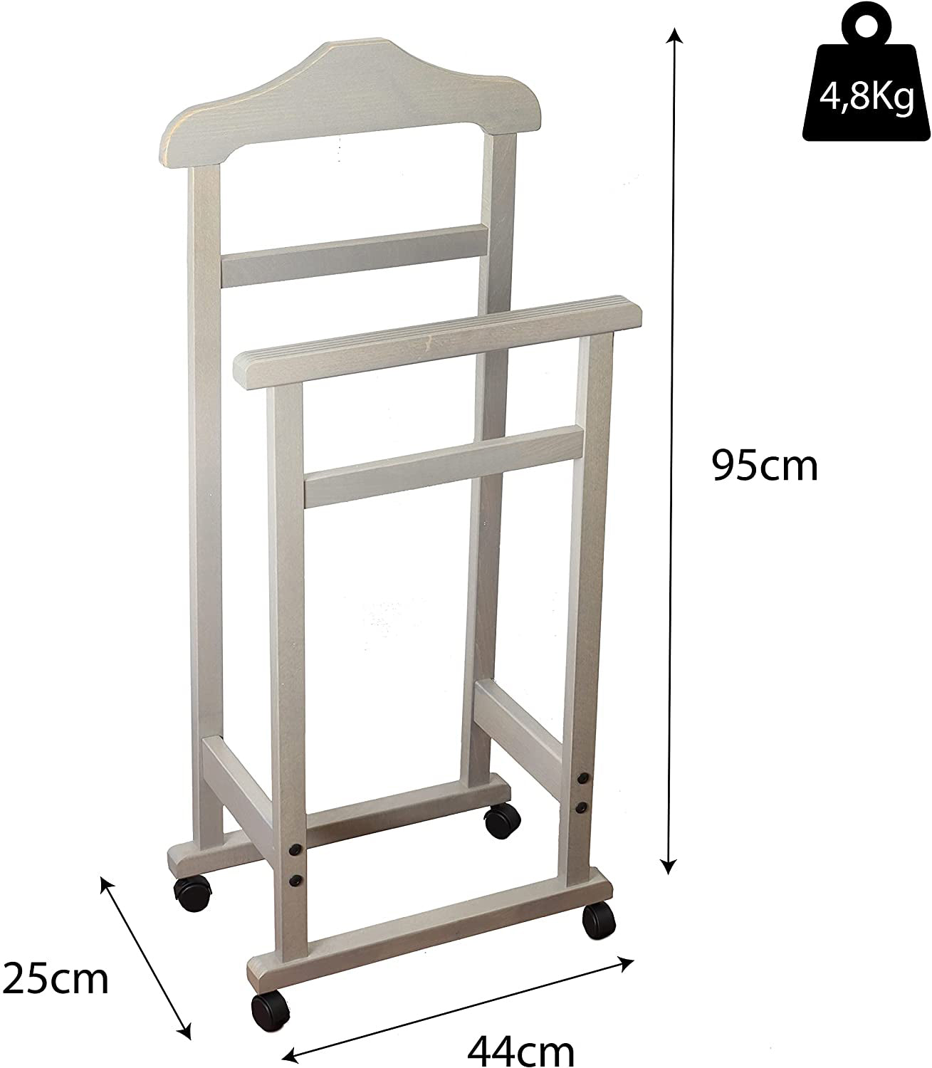 INDOSSATORE APPENDIABITI DA CAMERA PRATIC LEGNO DI FAGGIO GRIGIO 44 X 25 X 98 H