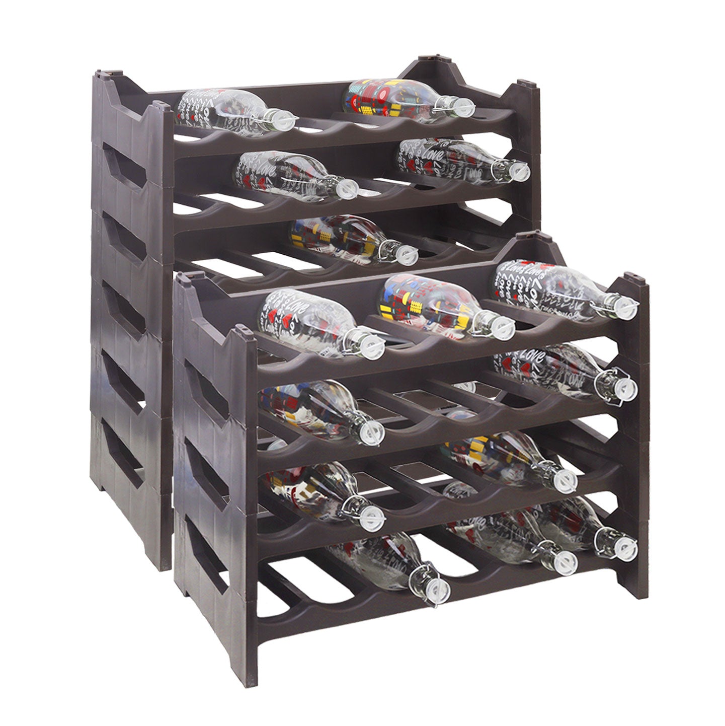 CANTINETTA PORTABOTTIGLIE IN PLASTICA MODULARE 60 BOTTIGLIE MARRONE