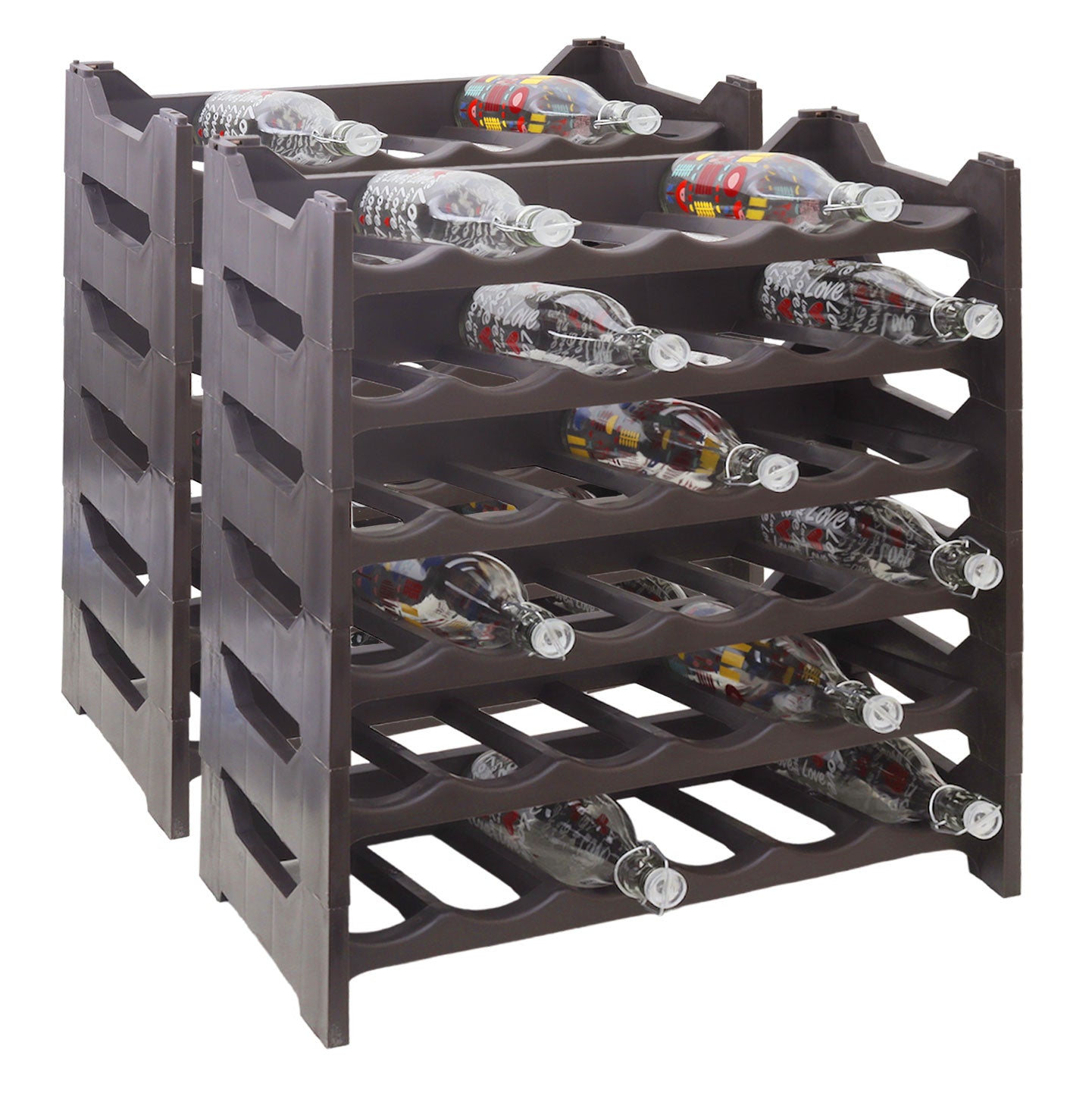 CANTINETTA PORTABOTTIGLIE IN PLASTICA MODULARE 72 BOTTIGLIE MARRONE