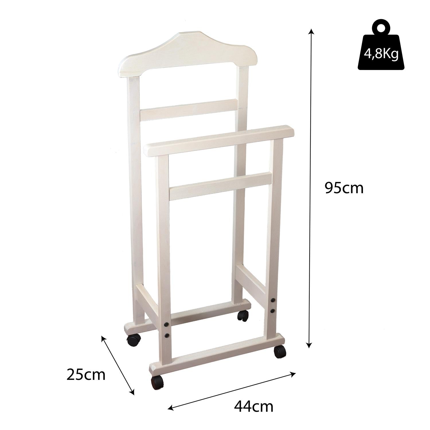 INDOSSATORE APPENDIABITI DA CAMERA PRATIC LEGNO DI FAGGIO BIANCO 44 X 25 X 98 H