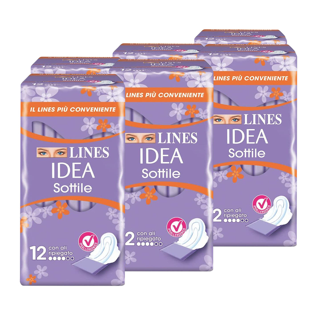 SET 6 LINES IDEA SOTTILE ASSORBENTI RIPIEGATI CON ALI IN CONFEZIONE DA 12 PEZZI