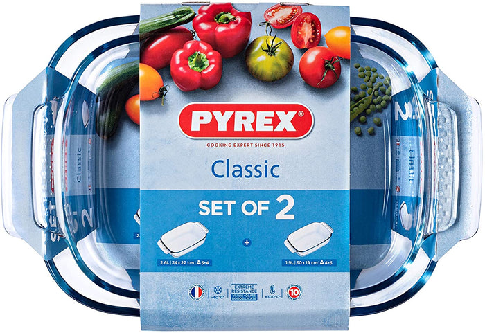 PYREX SET 2 TEGAMI RETTANGOLARI 34 X 22 E 30 X 19 CM