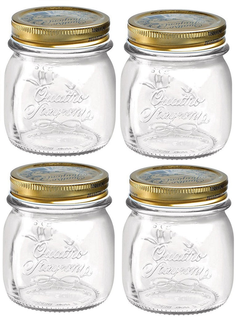 SET 4 BARATTOLI 250 CC QUATTRO STAGIONI BORMIOLI PER CONSERVE CON TAPPI DA 70 MM