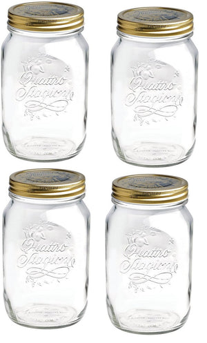 SET 4 BARATTOLI 1000 CC QUATTRO STAGIONI BORMIOLI PER CONSERVE CON TAPPI DA 86MM