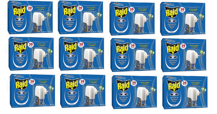 SET 12 CONFEZIONI DI RAID DIFFUSORE PIÙ RICARICA LIQUIDO 30 NOTTI