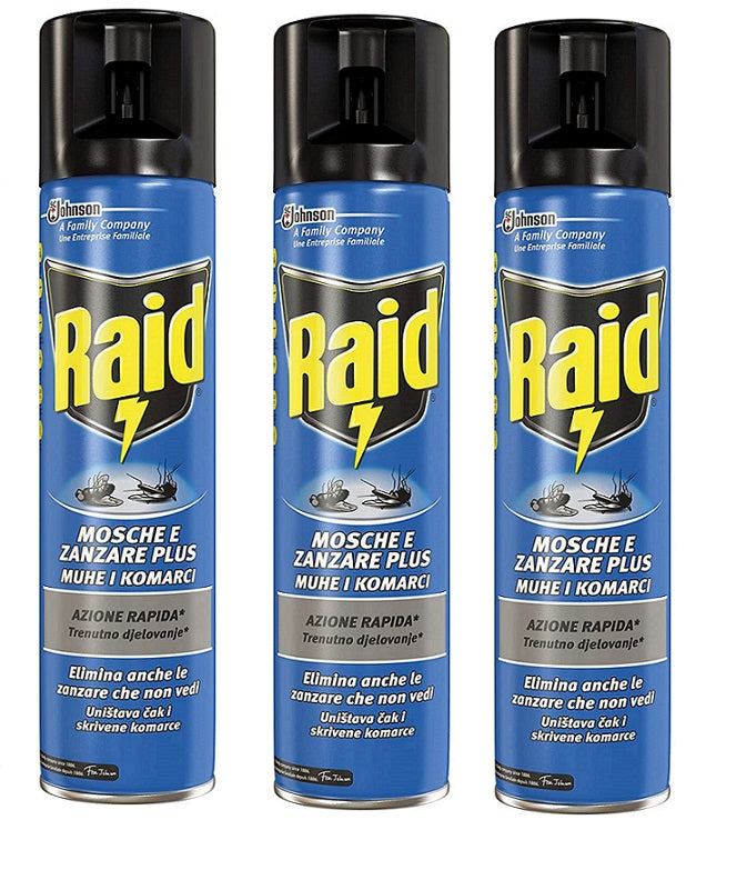 SET 3 RAID SPRAY INSETTICIDA MOSCHE E ZANZARE 400 ML CIASCUNO