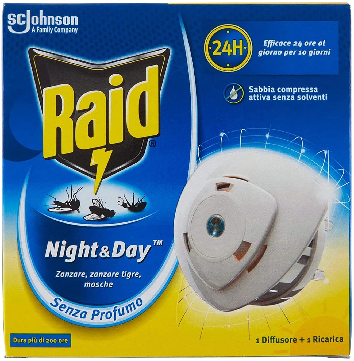 RAID NIGHT&DAY BASE CON RICARICA ANTIZANZARE