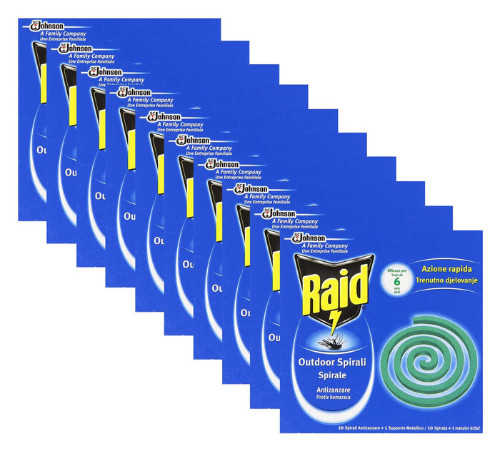 10 CONFEZIONI RAID SPIRALI ANTIZANZARE DA 10 PZ CIASCUNA