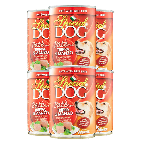 SET DA 6 CONFEZIONI DI SPECIAL DOG PATÈ 400 GR TRIPPA E MANZO