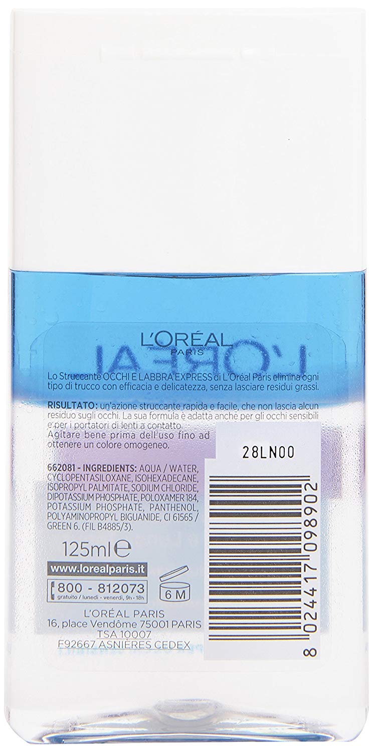 SET 6 CONFEZIONI L'OREAL PARIS STRUCCANTE WATERPROOF 125 ML OCCHI E LABBRA