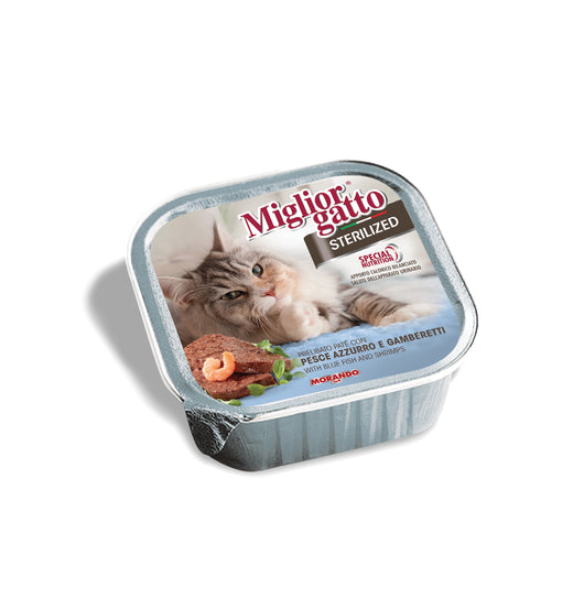 SET 32 MIGLIOR GATTO STERILIZED PATE' CON PESCE AZZURRO E GAMBERETTI 100 GR