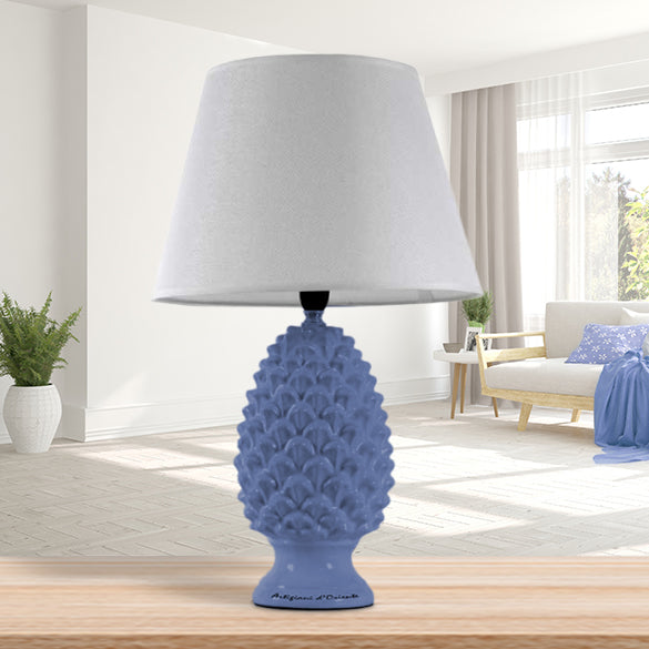 LAMPADA LUMETTO CON DESIGN A PIGNA CON BASE IN COLORE BLU 52 CM