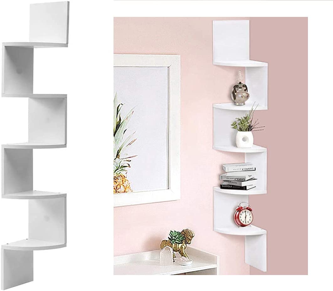 MAURY'S MENSOLA ANGOLARE DA PARETE IN LEGNO BIANCO CON 5 RIPIANI