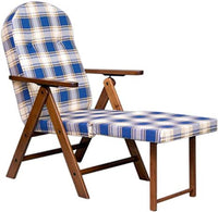 POLTRONA AMALFI CON PROLUNGA BLU SCOZZESE LEGNO NOCE RECLINABILE 4 POSIZIONI