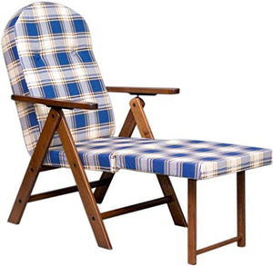 POLTRONA AMALFI CON PROLUNGA BLU SCOZZESE LEGNO NOCE RECLINABILE 4 POSIZIONI