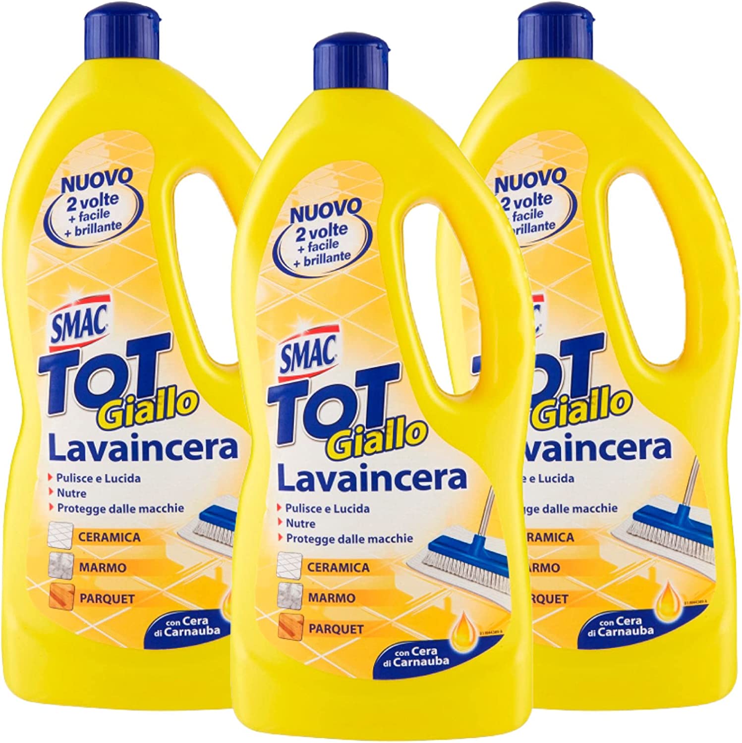SET 3 CONFEZIONI SMAC TOT GIALLO DETERGENTE LAVAINCERA CON CERA DI CARNUBA 1 LT