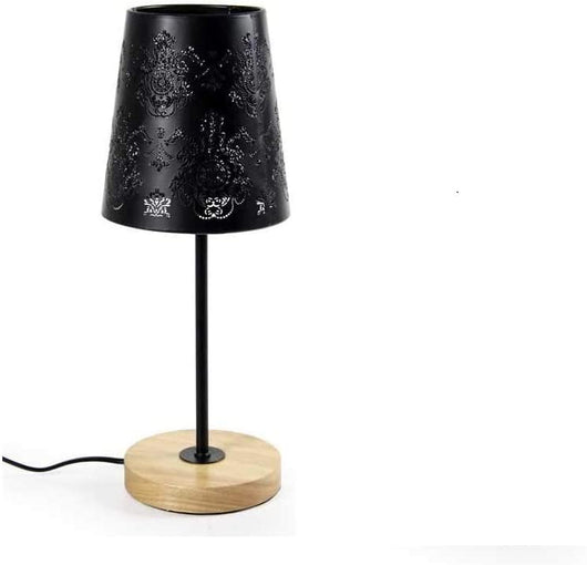 LAMPADA LUMETTO CON PARALUME IN DESIGN FLOREALE DI COLORE NERO 14 X 35 CM