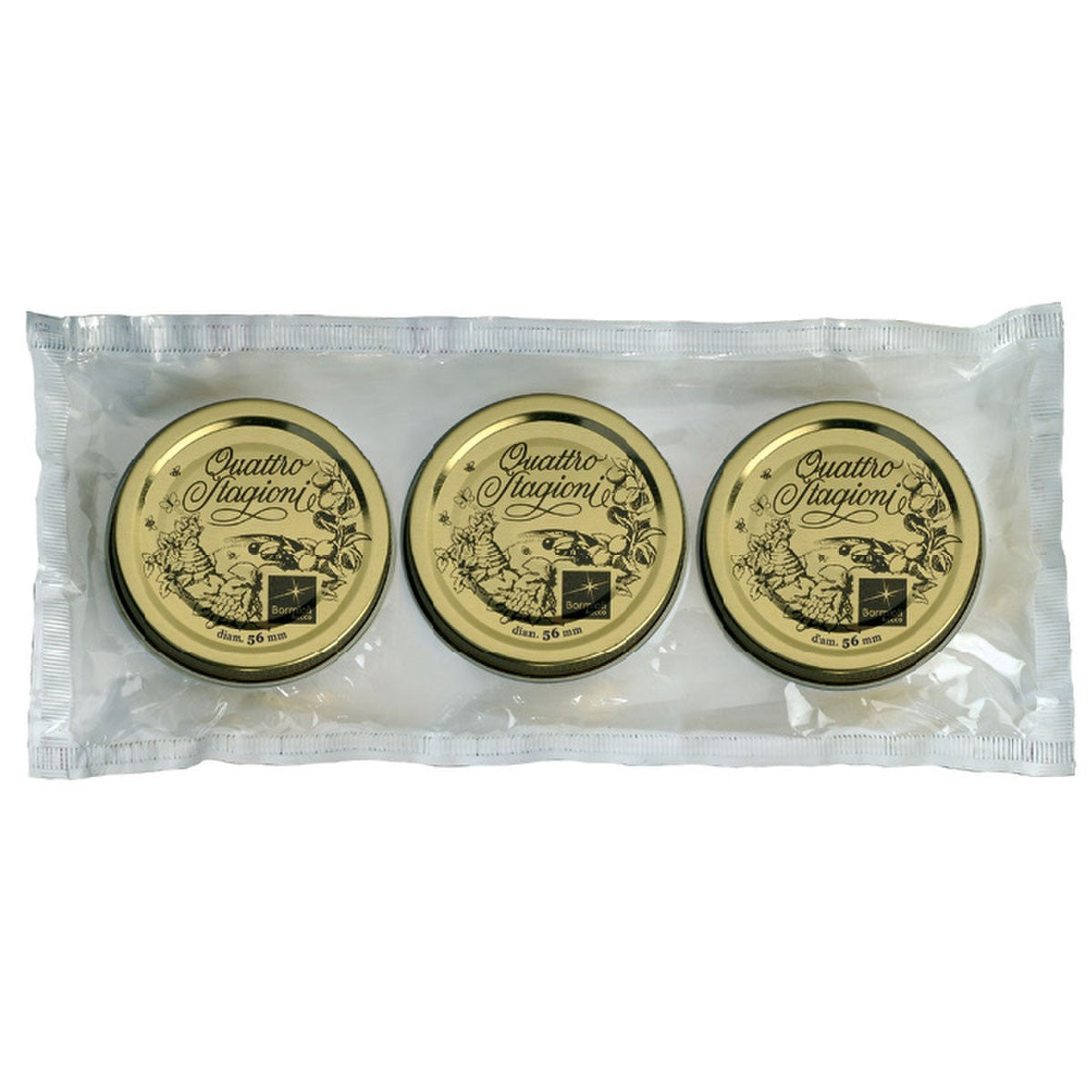 24 COPERCHI 56 MM PER BARATTOLI QUATTRO STAGIONI BORMIOLI CAPSULE DIAMETRO